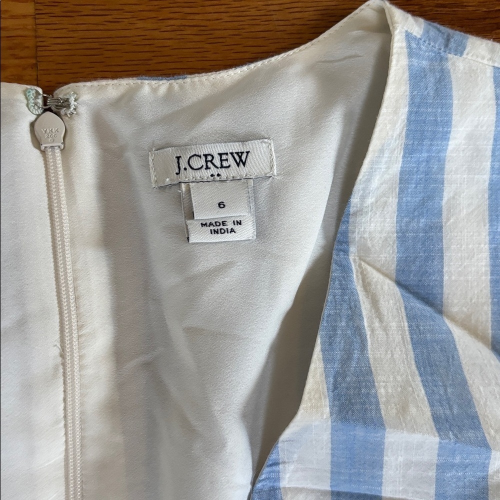 J. Crew Blue White Striped Ruffle Wrap Dress Size 6 Short Sleeve V Neck - Picture 5 of 10